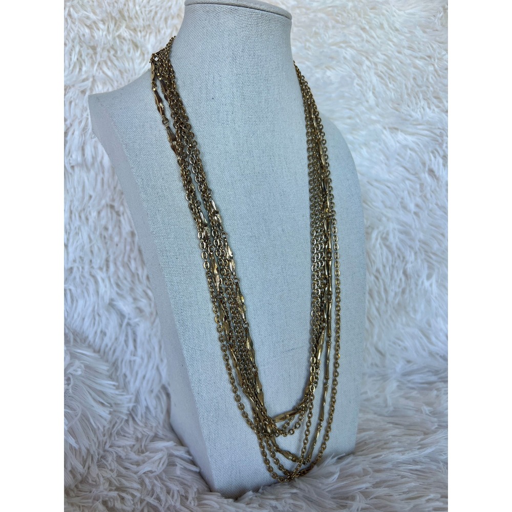 Vintage Necklace 3 Strand Gold‎ Tone Layered Chain 47" Flapper Opera Necklace